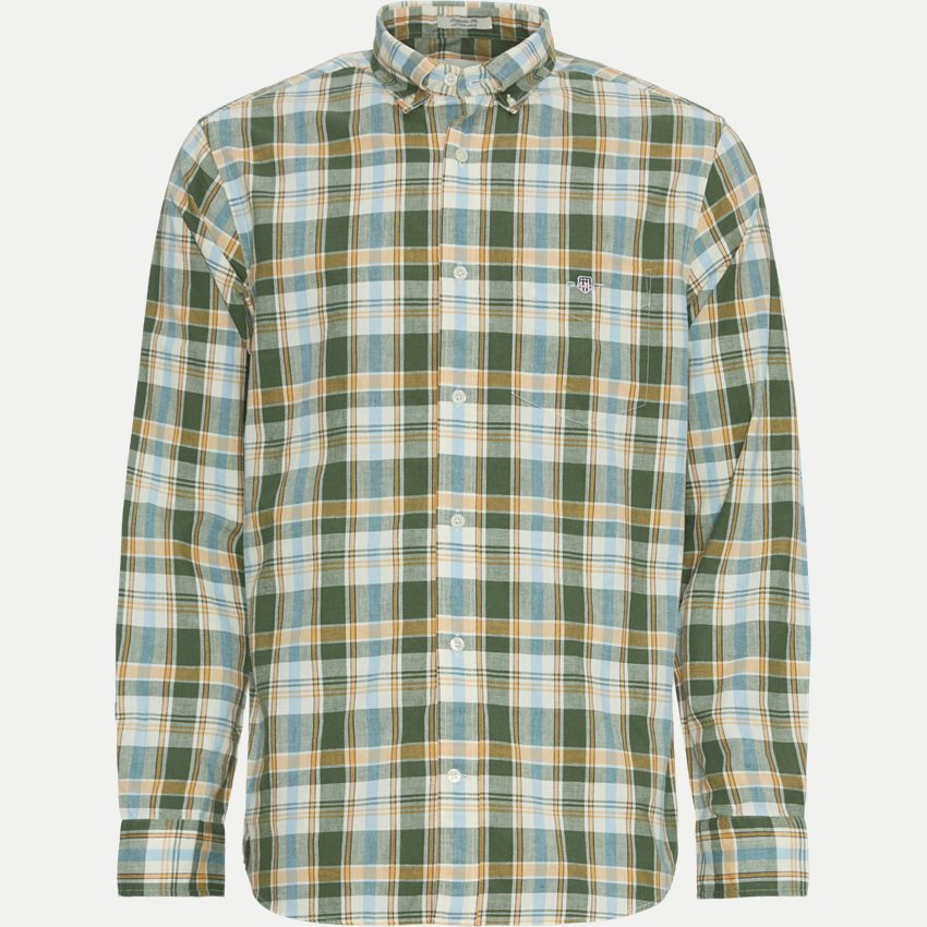 Gant Shirts REG COTTON LINEN CHECK SHIRT 3240062 PINE GREEN